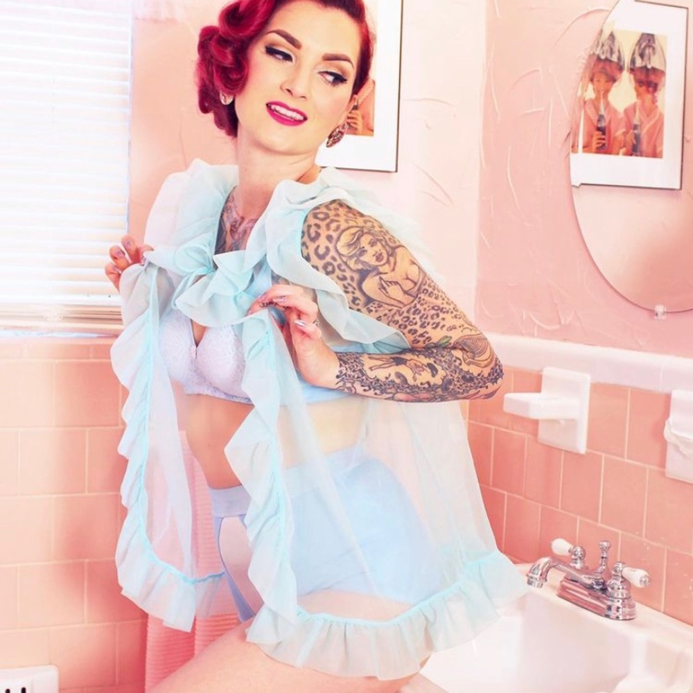 Sheer Powder Blue Ruffle Robe - Picture 2 of 2